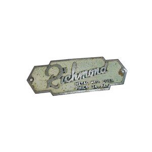 Midcentury Cabinet Metal Tag Richmond Metal Mfg Corp Phila 34 PA 3.25"